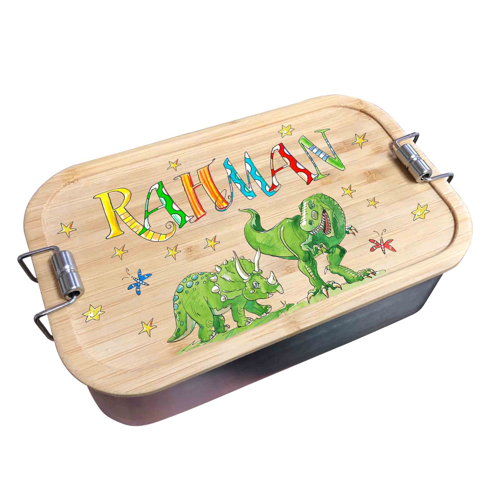 Bambus Brotdose - Dino grün