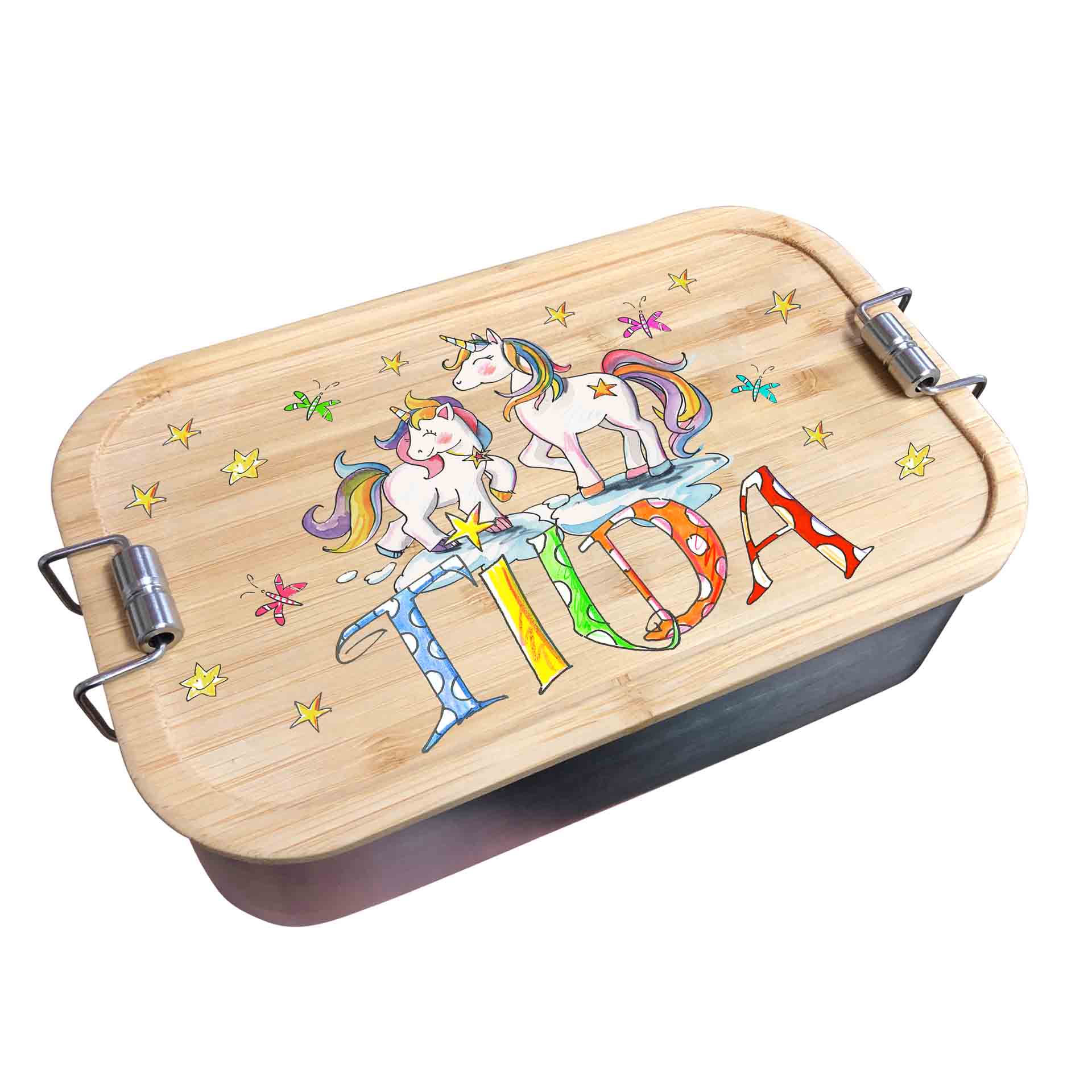 Bambus Brotdose - Einhörner