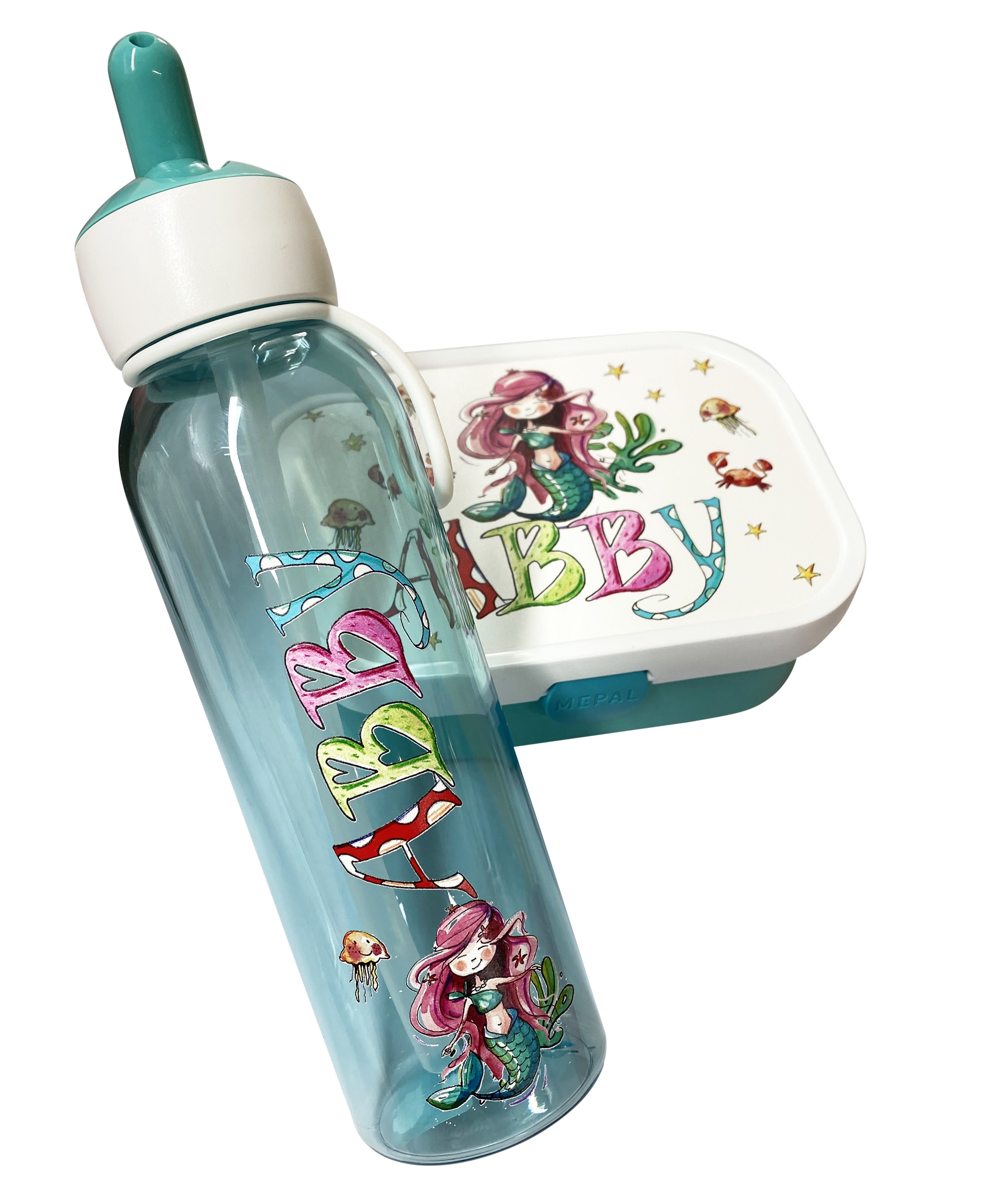 Set Meerjungfrau, Brotdose  M1 + Wassertrinkflasche