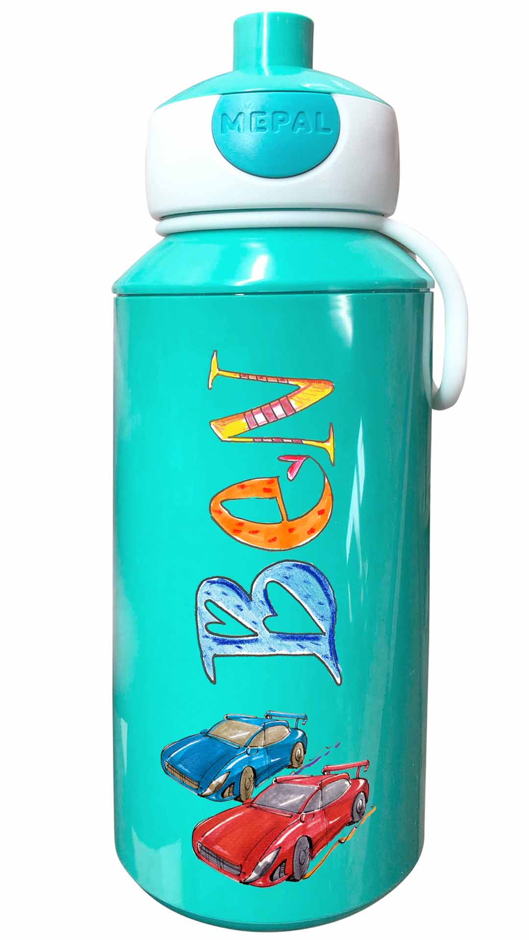 Trinkflasche Popup, Rennautos