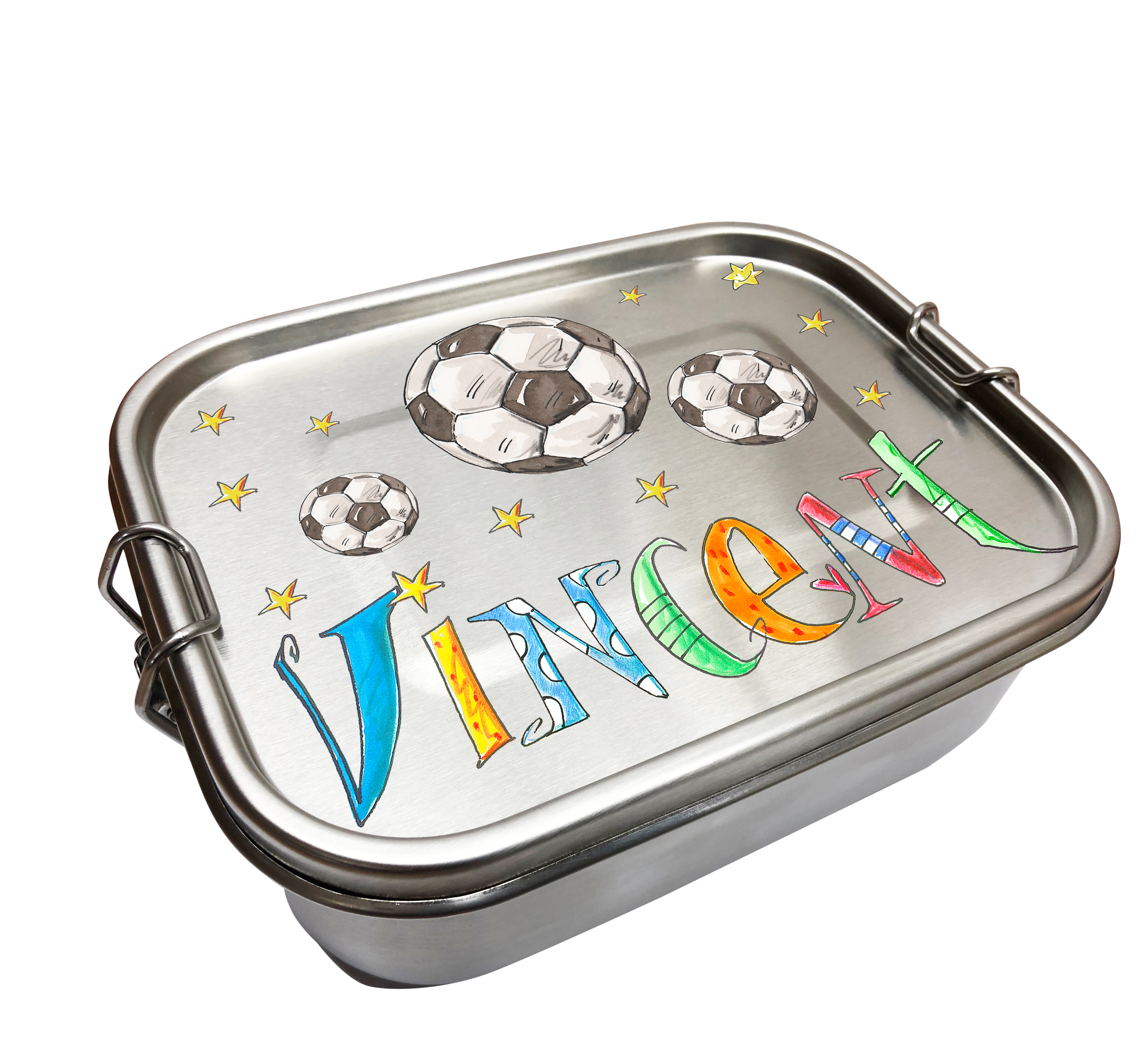 Edelstahl Brotdose - Fußball
