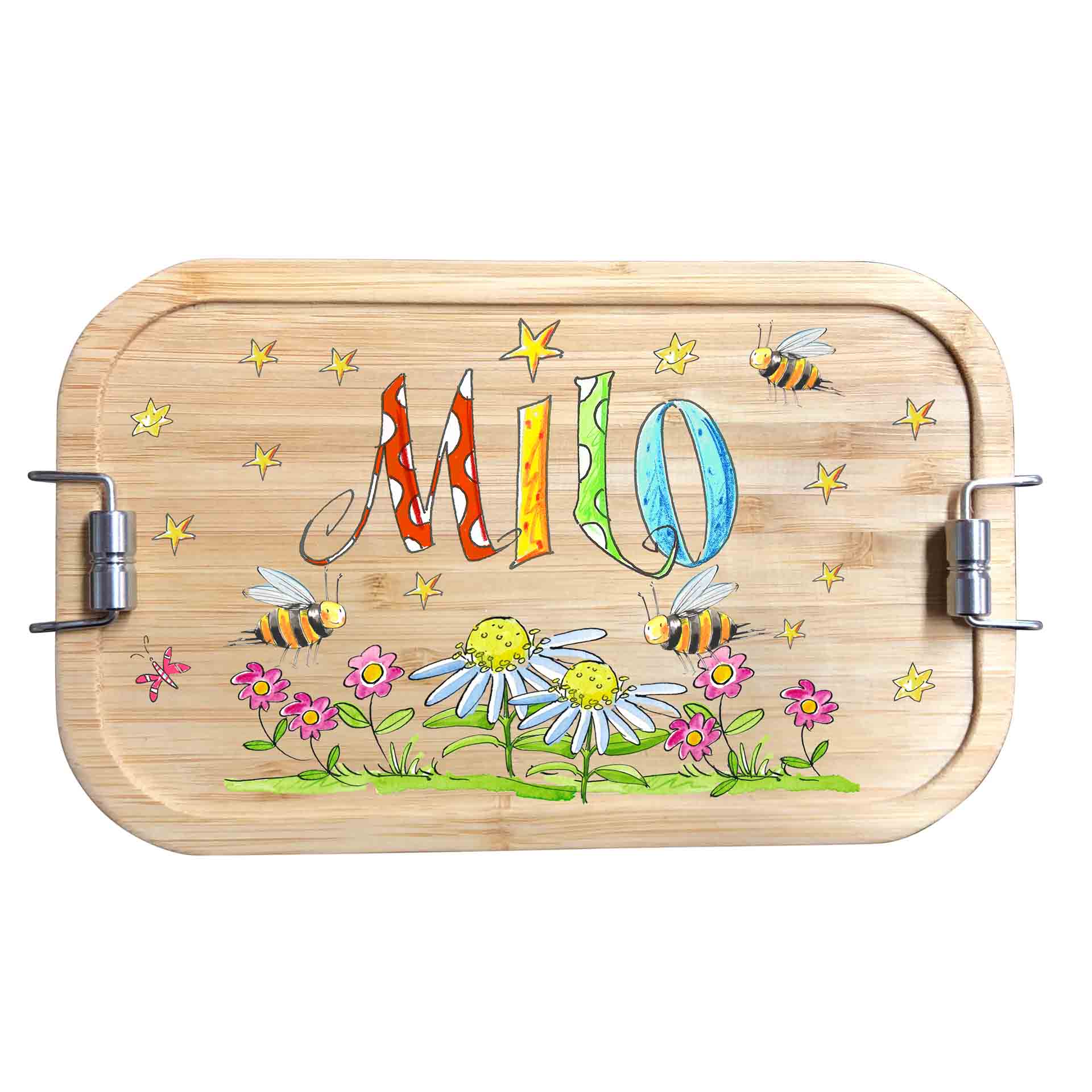 Bambus Brotdose - Blumenwiese Bienen