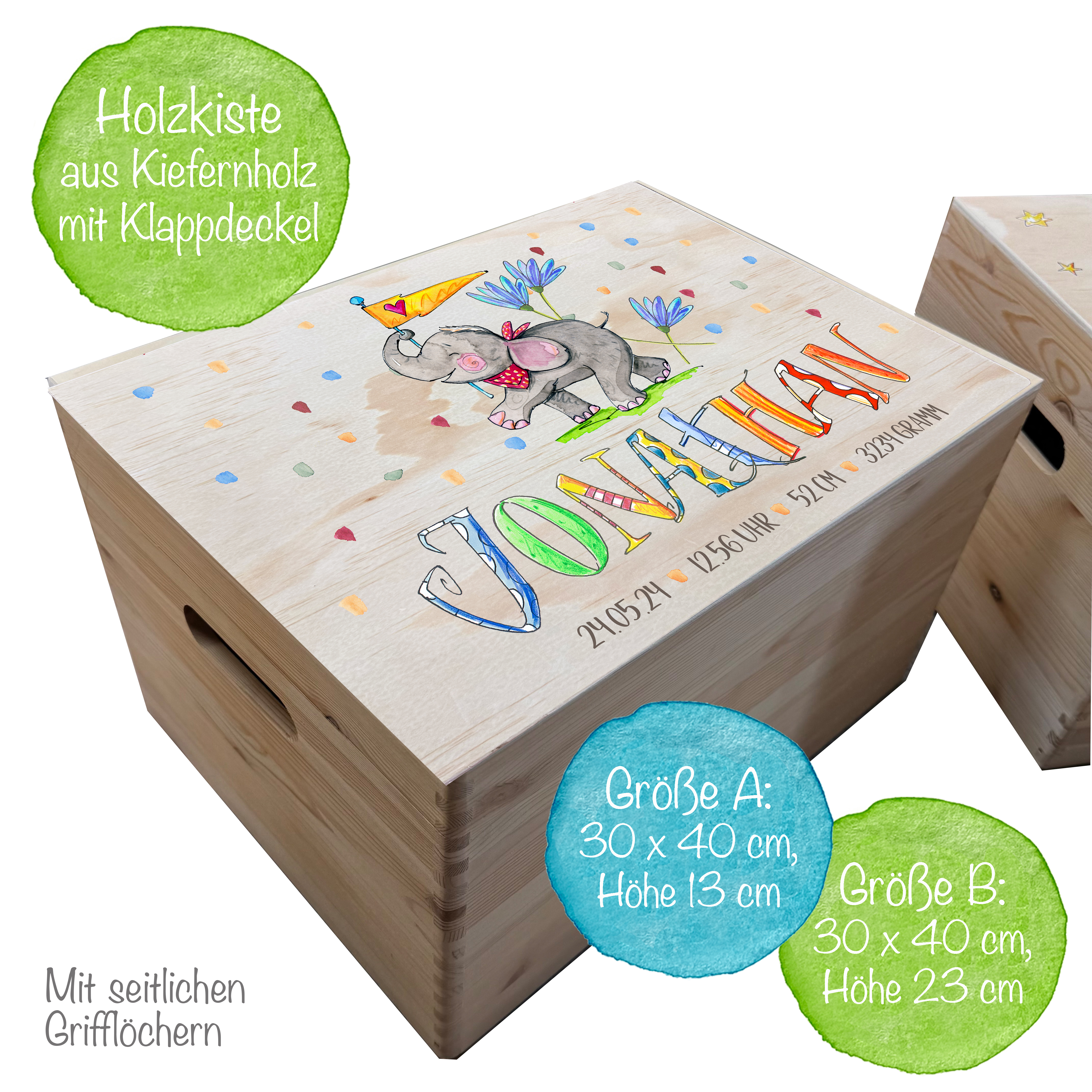 Erinnerungsbox Holz, Geschenk zur Geburt