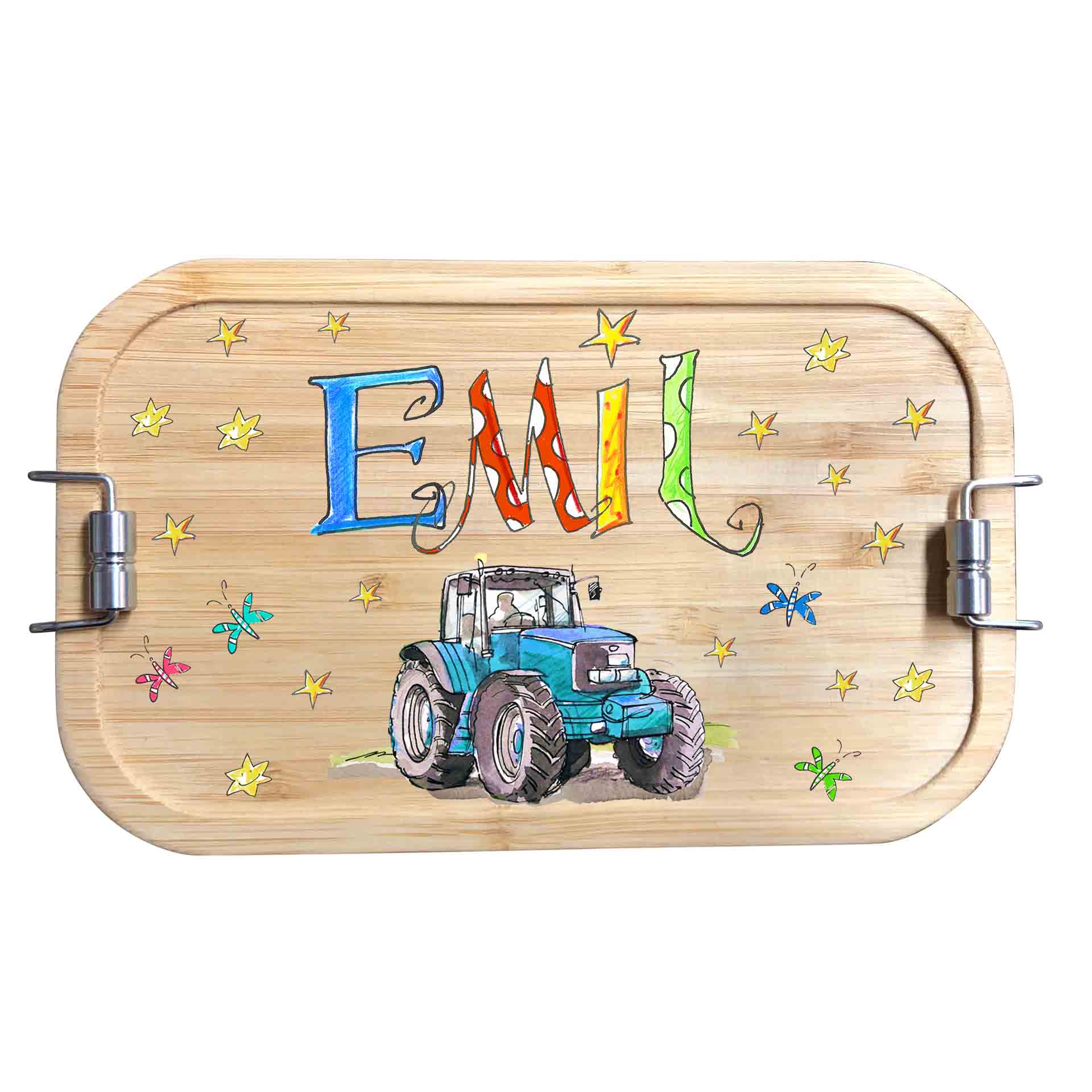 Bambus Brotdose - Trecker,  blau