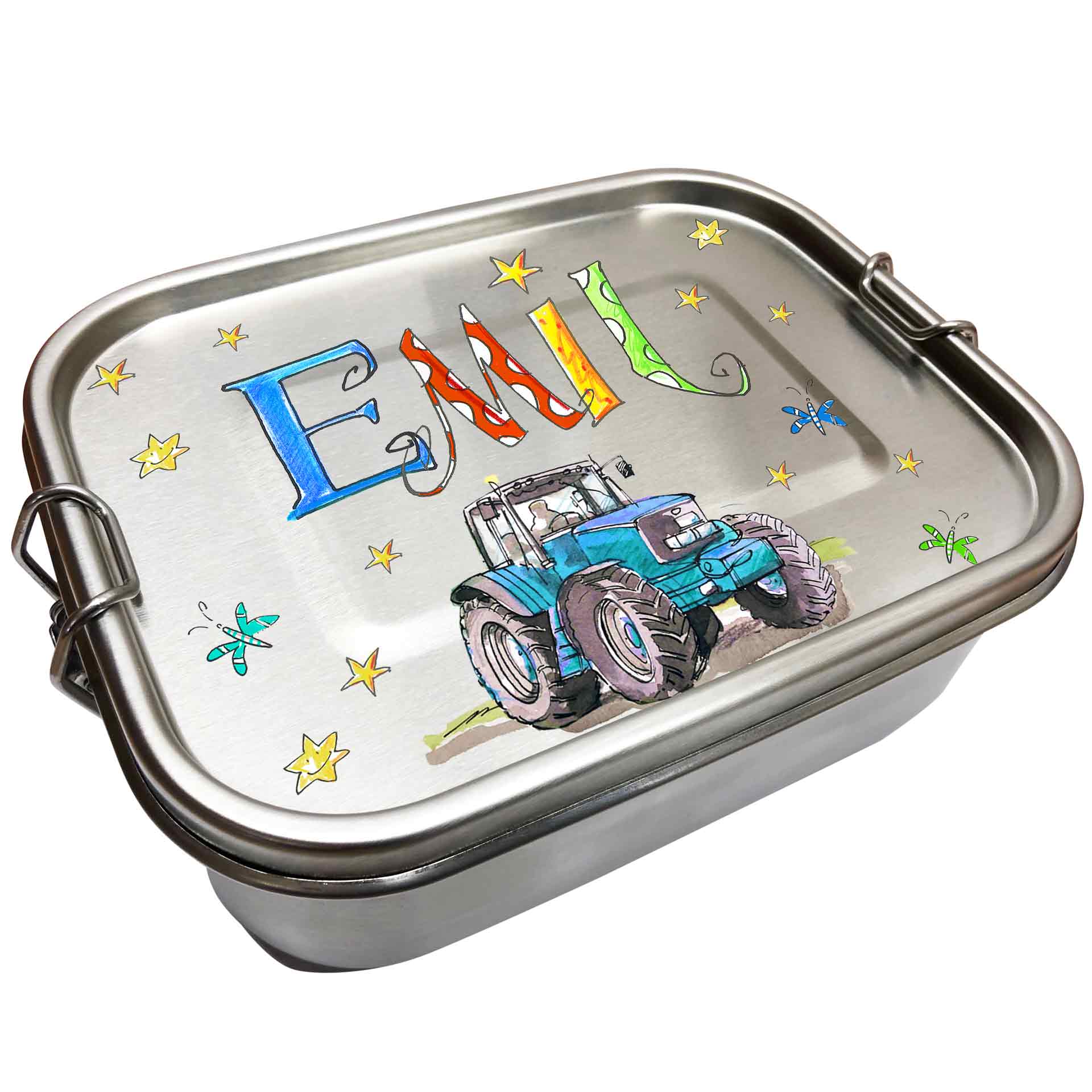 Edelstahl Brotdose - Trecker blau