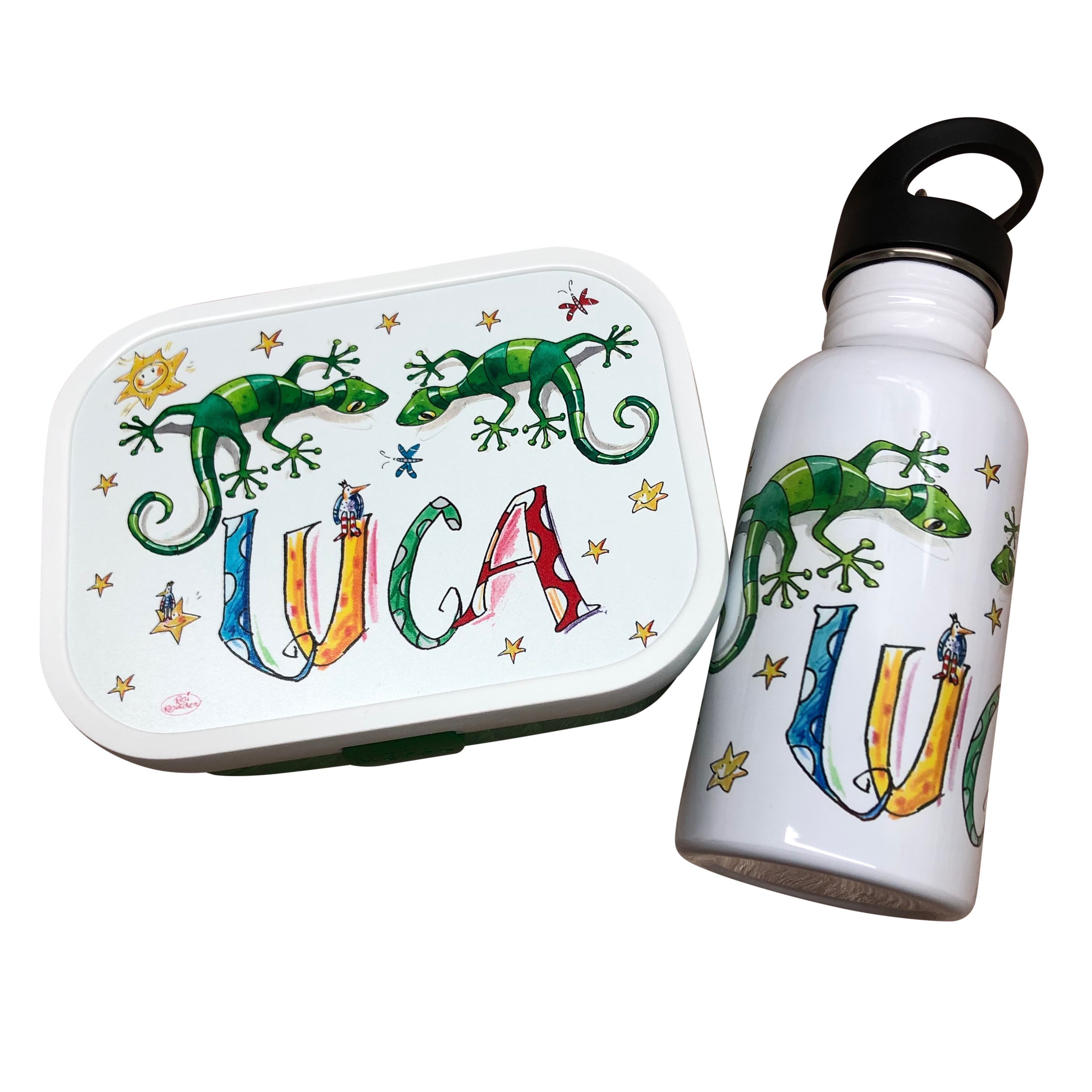 Set Brotdose + Edelstahltrinkflasche Gecko