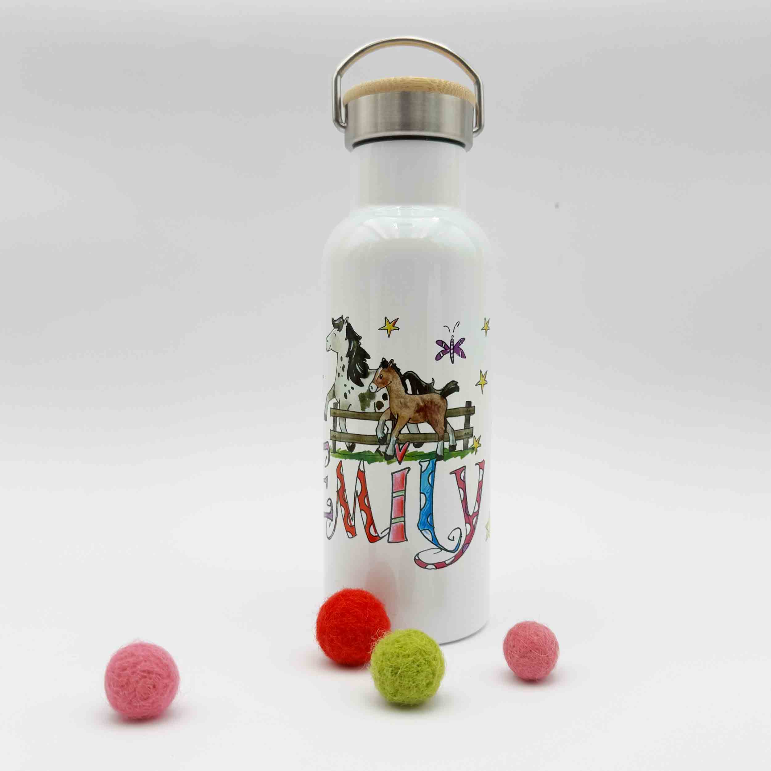 Bambus Thermotrinkflasche Pferde