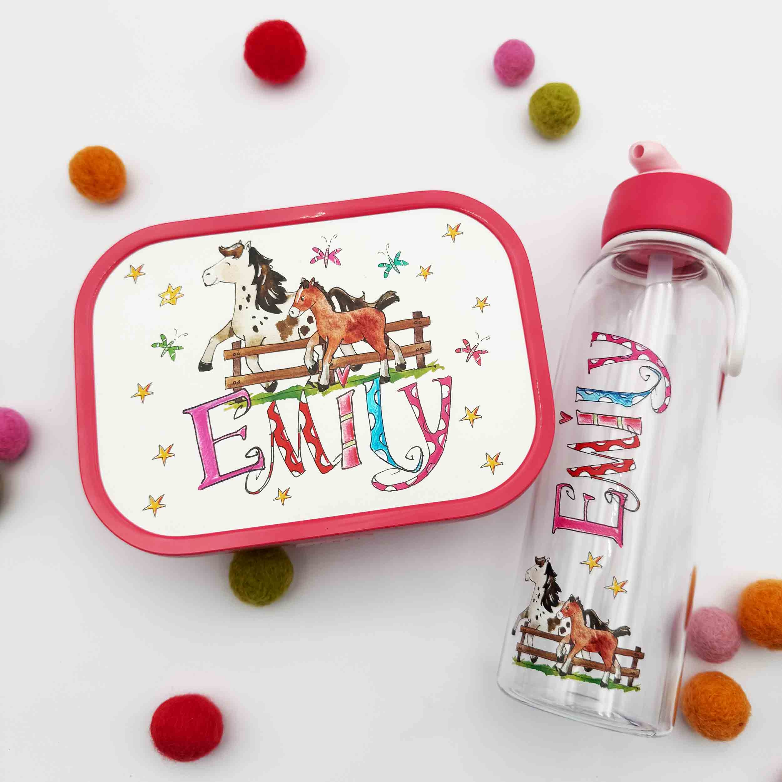 Set Pferde, Brotdose  M1 + Wassertrinkflasche 