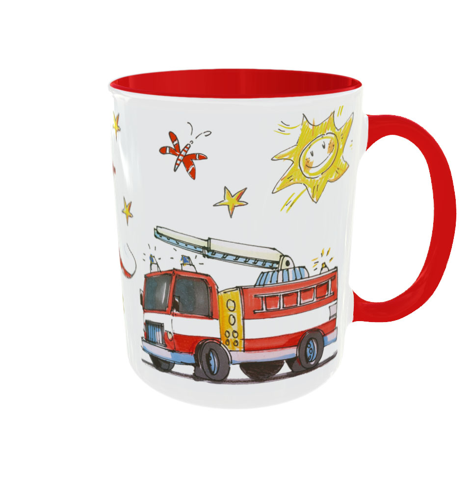 Tasse Feuerwehr Auto, Keramik, Tasse mit Namen, RosiRosinchen
