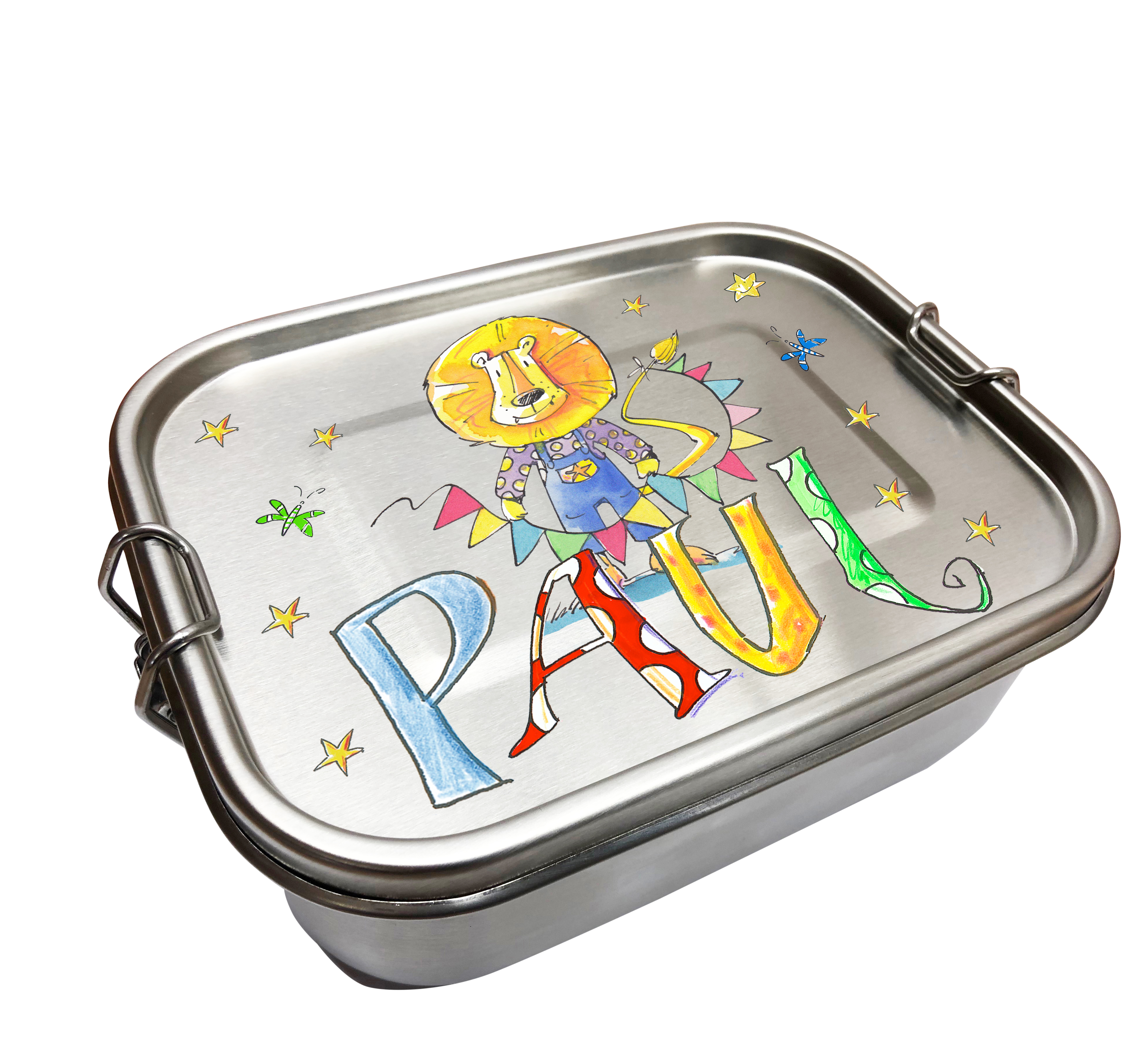 Edelstahl Brotdose - Löwe mit Girlande