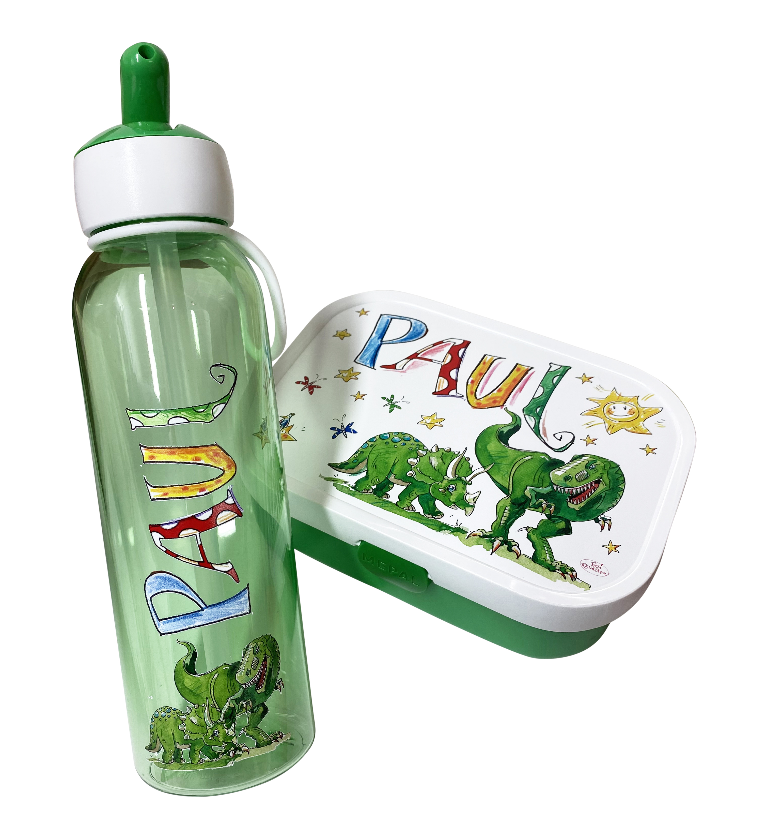 Set Dino grün, Brotdose  M1 + Wassertrinkflasche