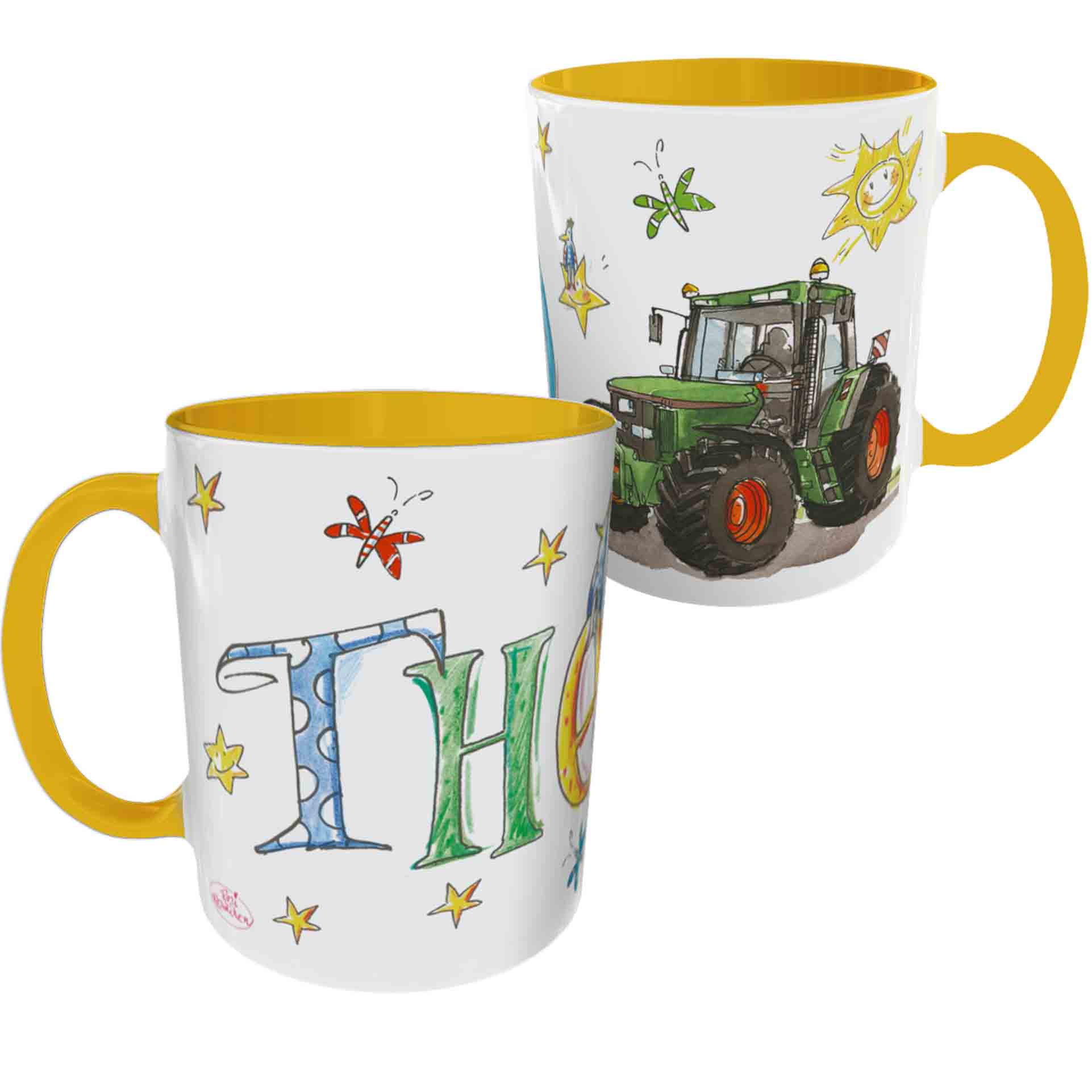 Tasse Trecker grün rote Felgen, Keramik