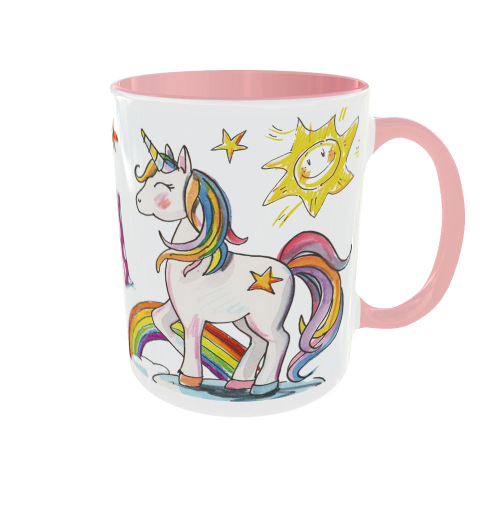 Tasse Einhorn mit Regenbogen, Keramik, Tasse mit Namen, RosiRosinchen