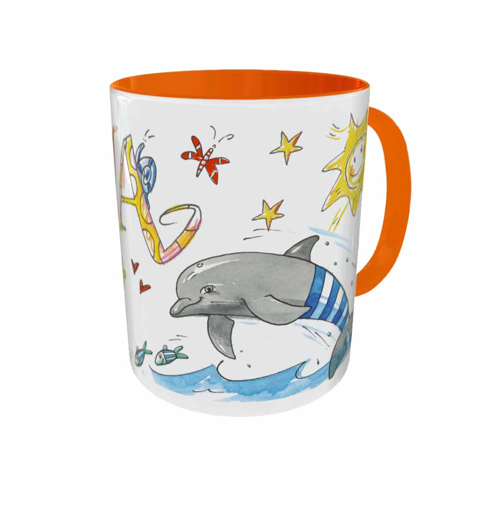 Tasse Delfin, Keramik, Tasse mit Namen, RosiRosinchen