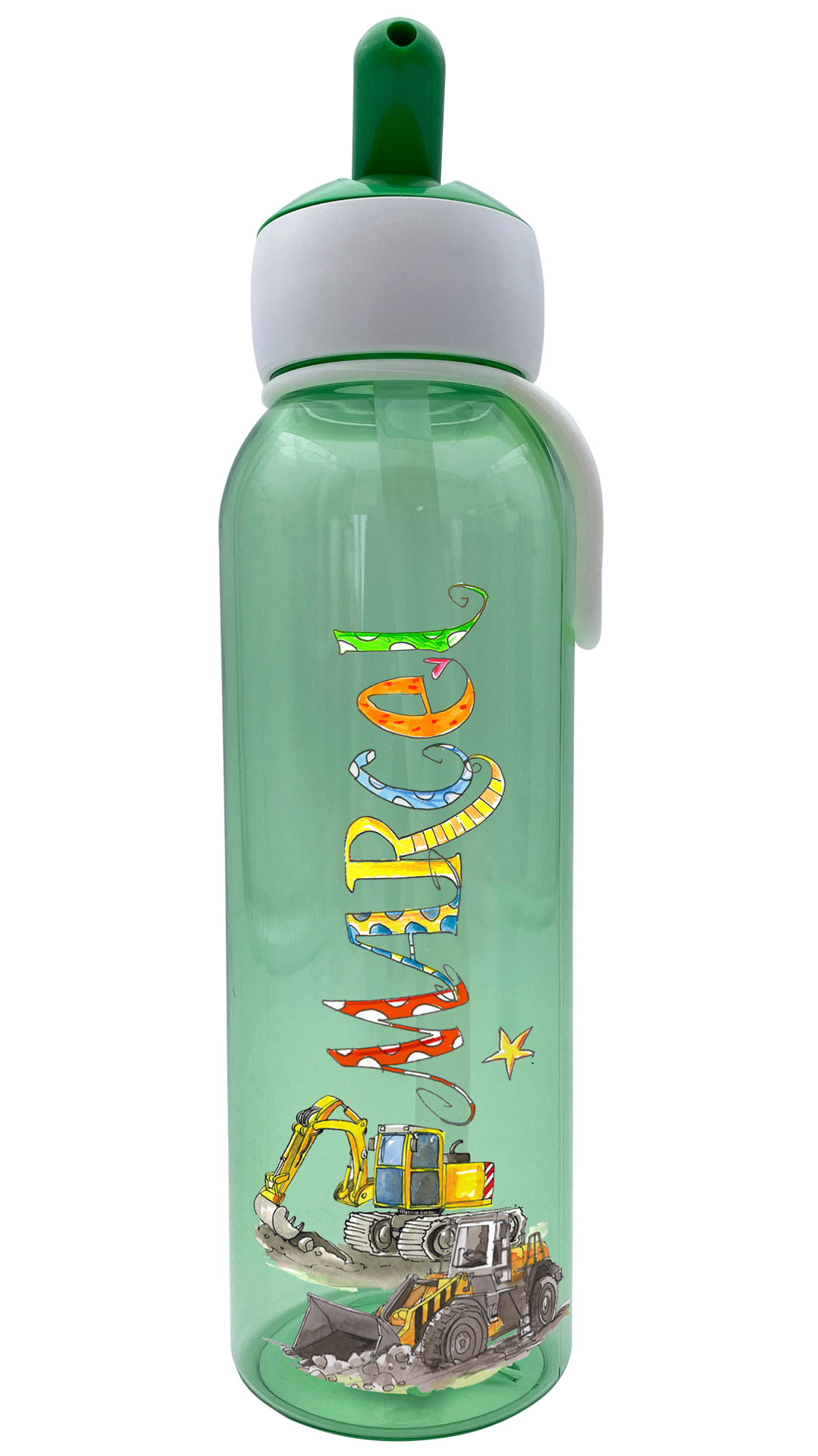 Trinkflasche Flipup, Bagger und Trecker