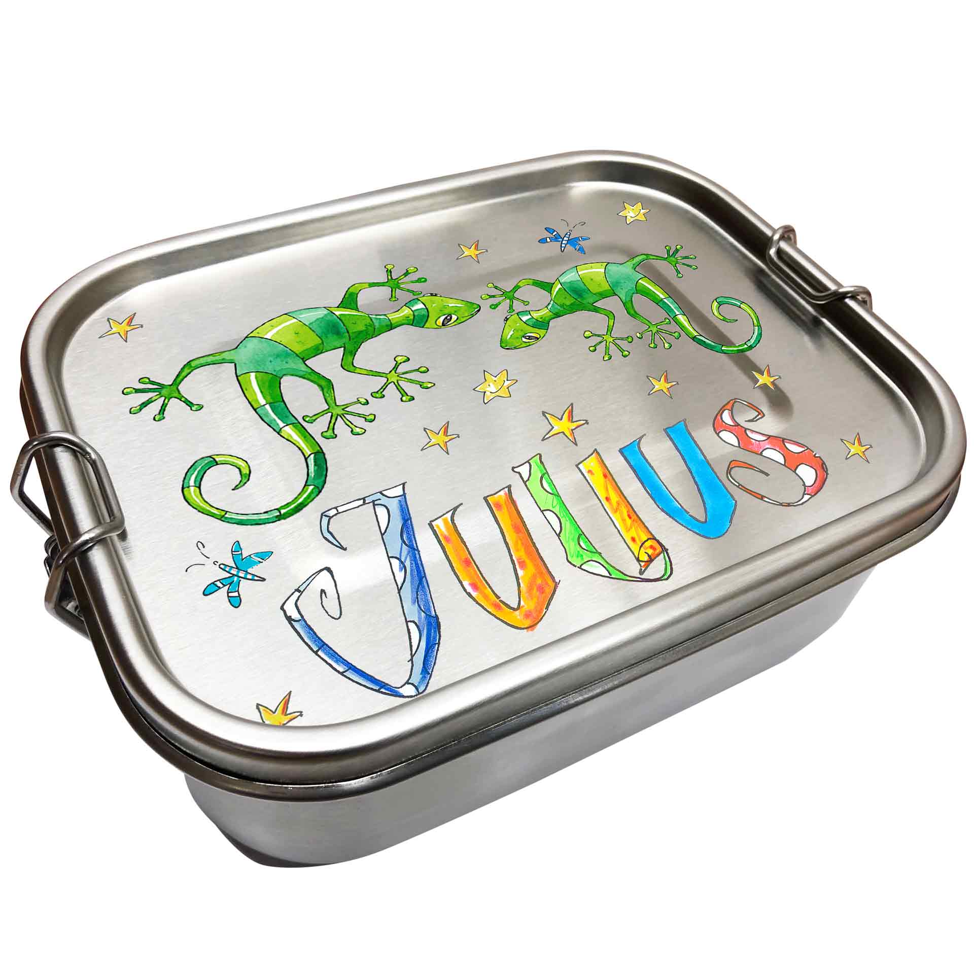 Edelstahl Brotdose - Geckos