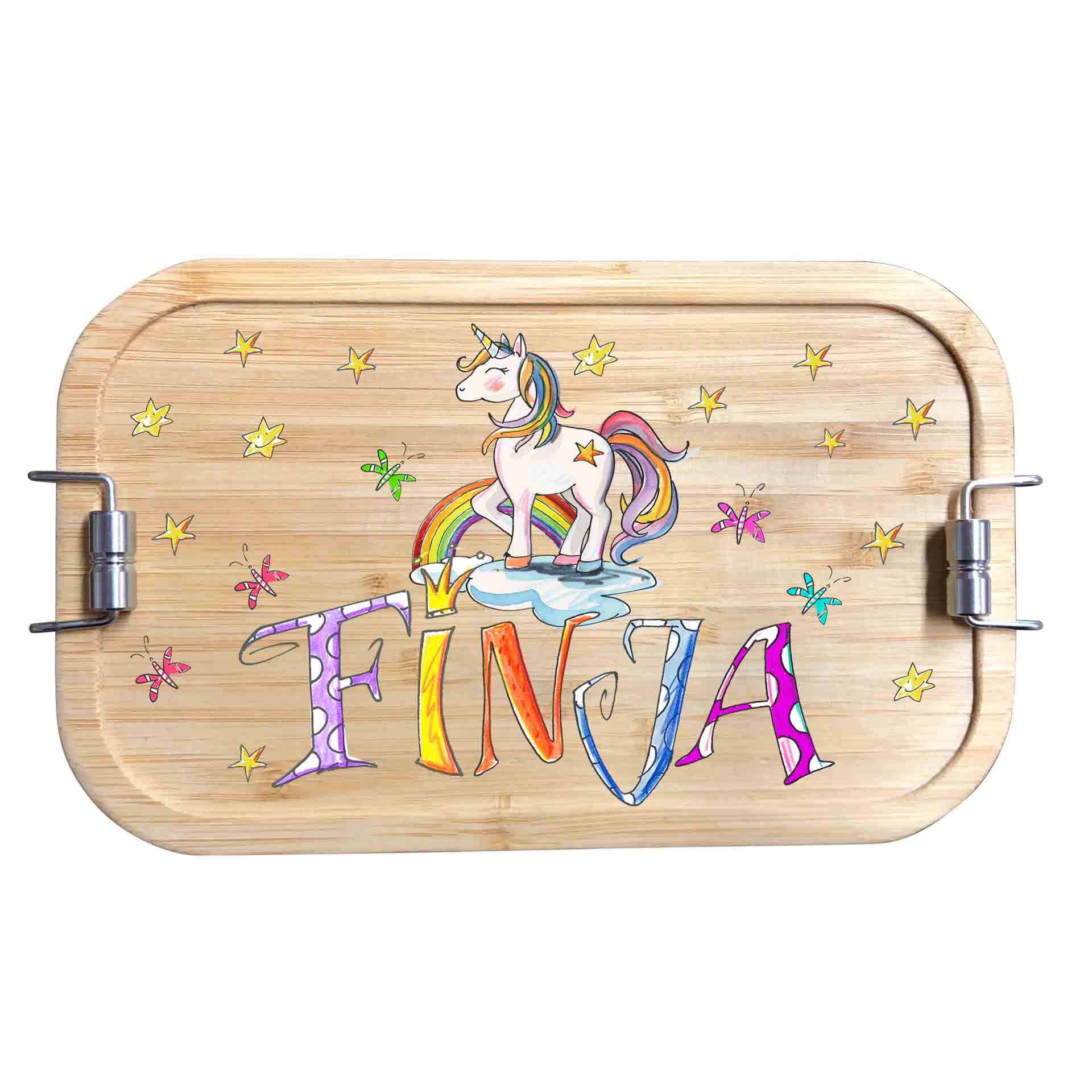 Bambus Brotdose - Einhorn Regenbogen, Einh2