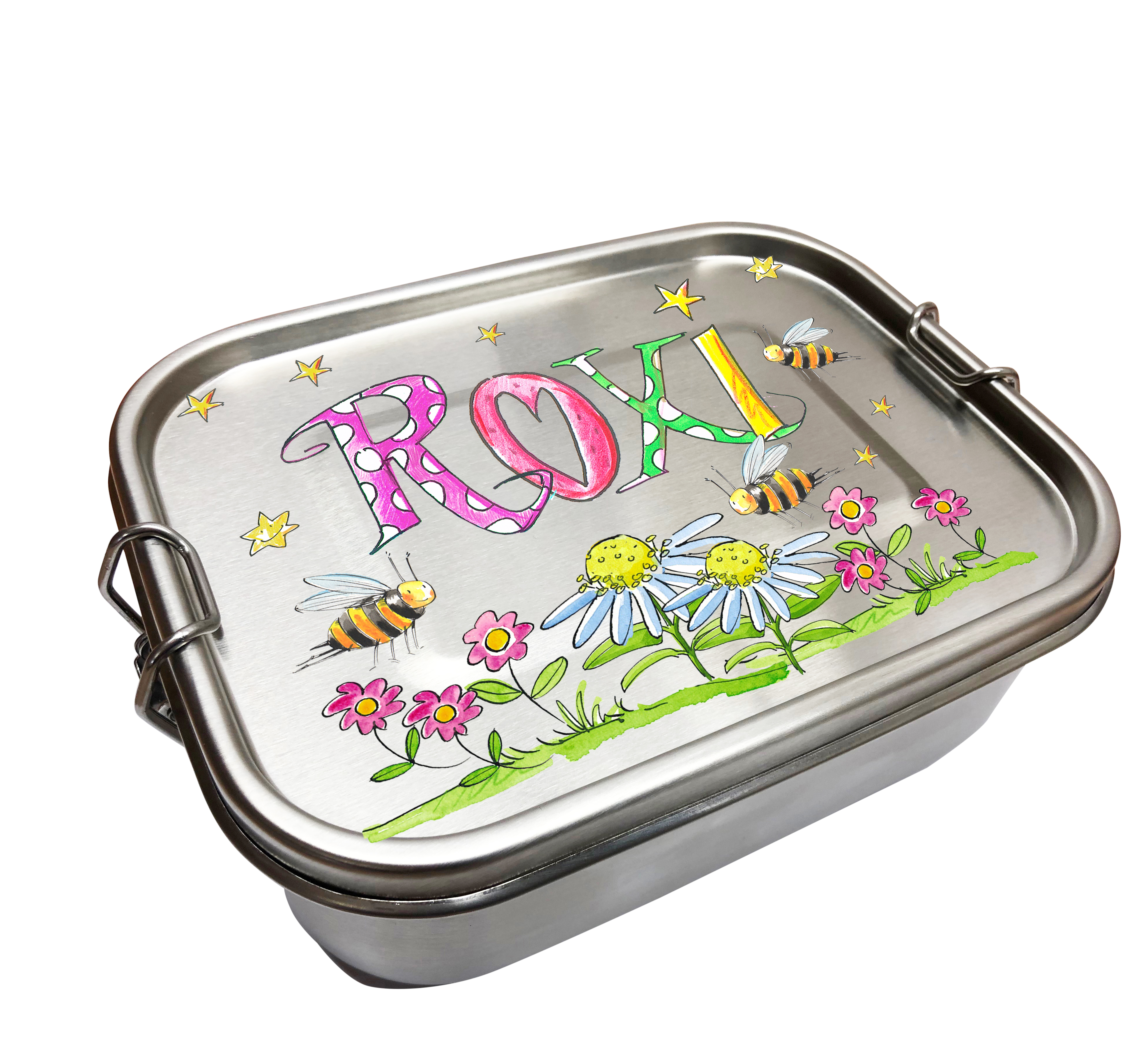 Edelstahl Brotdose - Blumenwiese mit Bienen