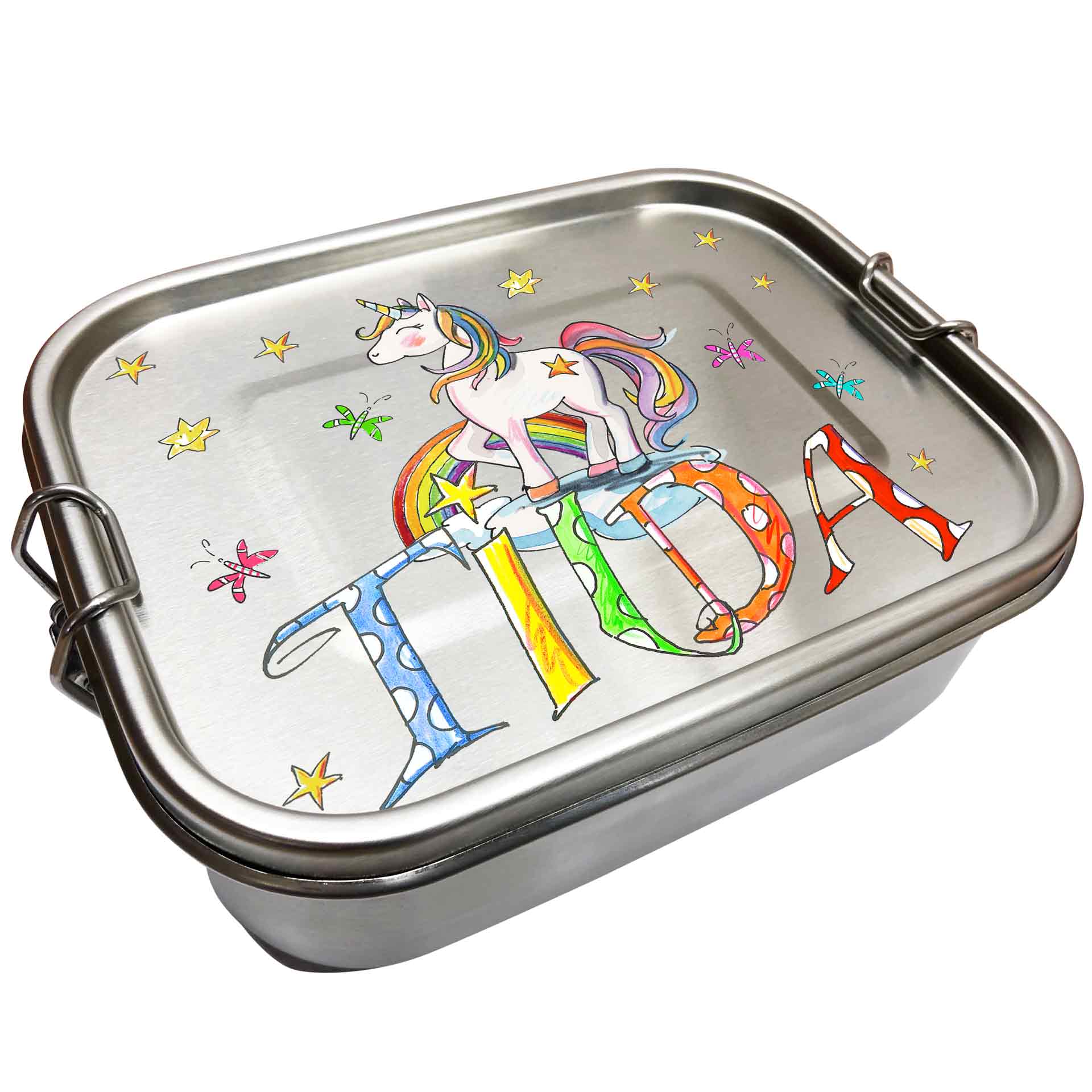 Edelstahl Brotdose - Einhorn Regenbogen, Einh2