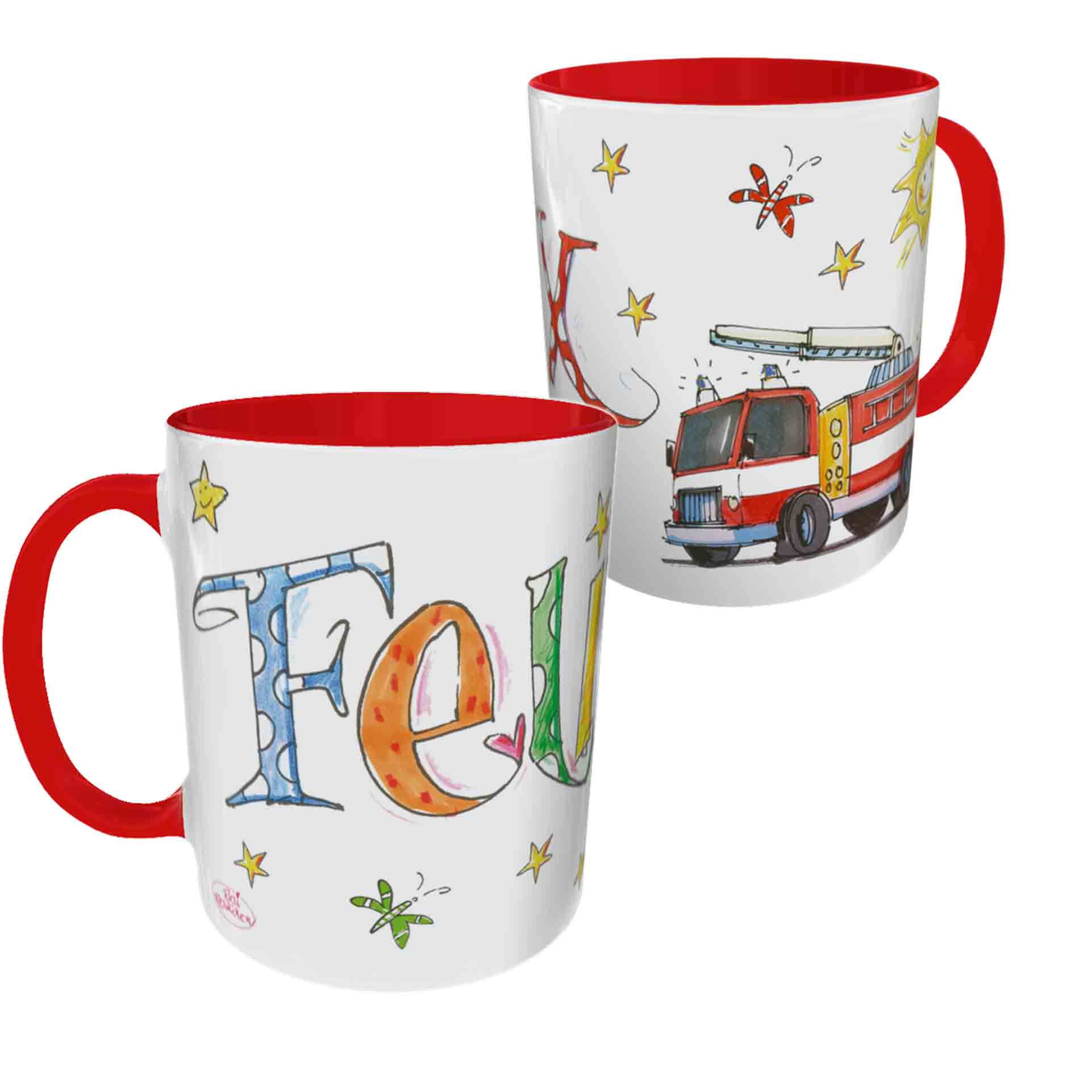 Tasse Feuerwehr Auto, Keramik, Tasse mit Namen, RosiRosinchen