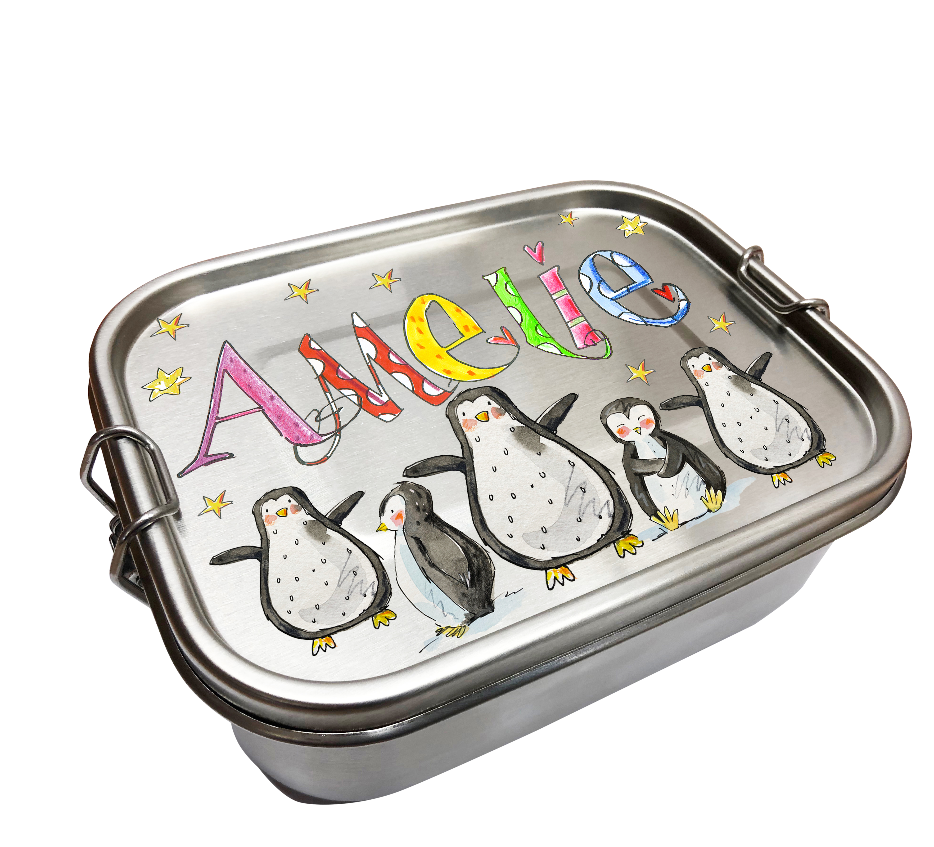 Edelstahl Brotdose - Pinguine