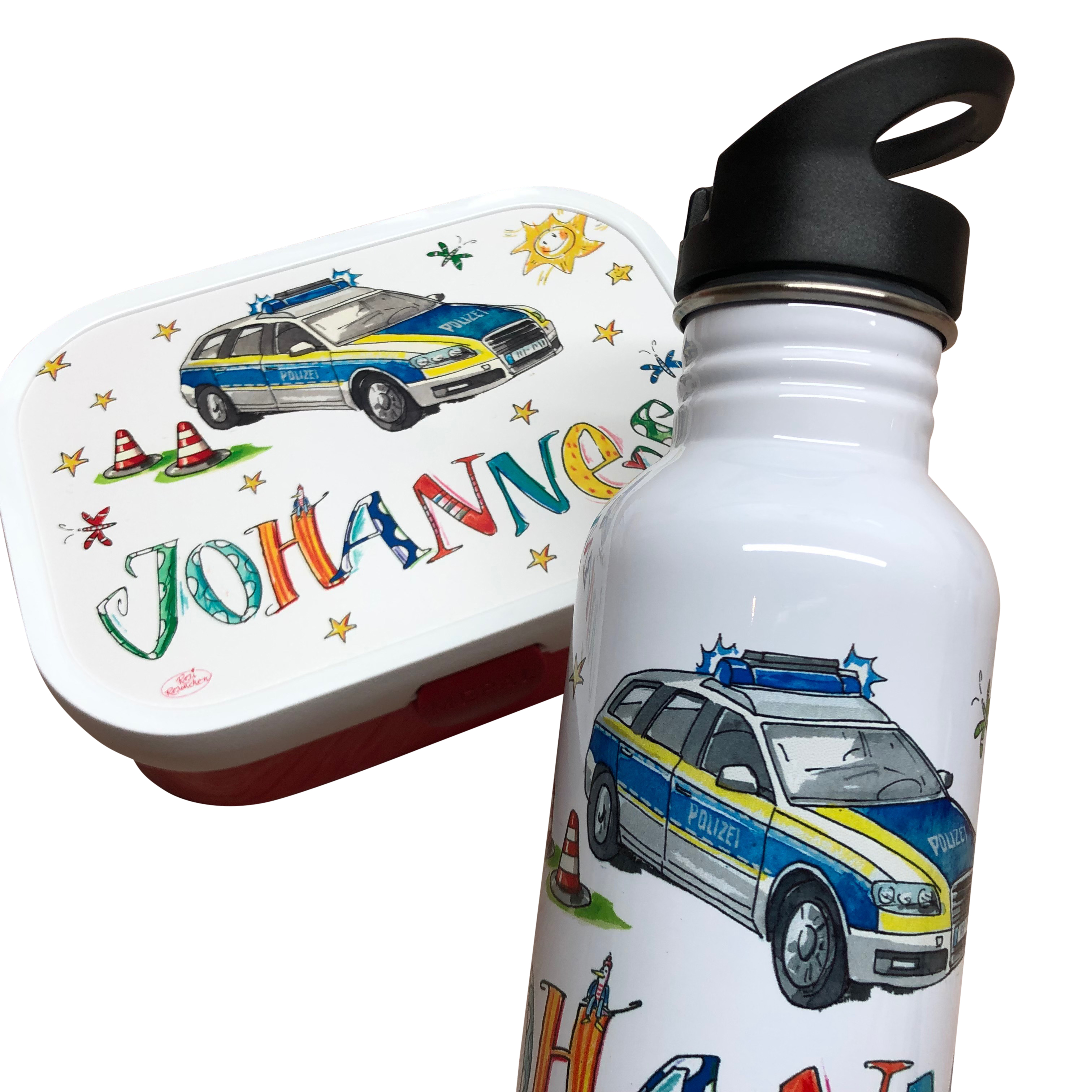 Set Brotdose + Edelstahltrinkflasche Polizei