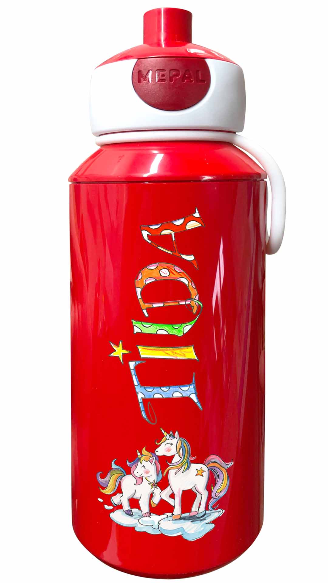 Trinkflasche Popup, 2 Einhörner weiß