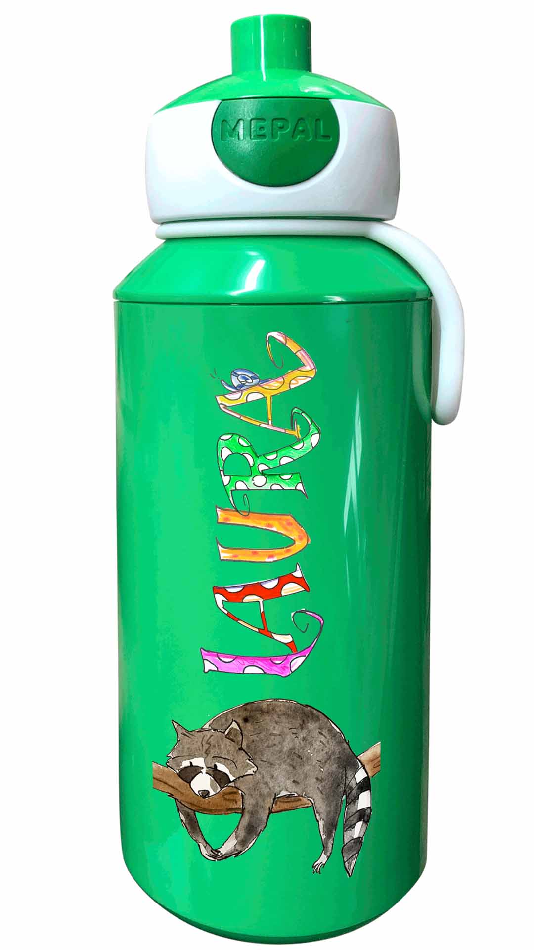 Trinkflasche Popup, Waschbär1